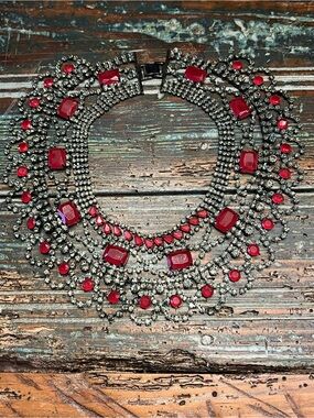 Statement Red Crystal Bib Necklace - Women Jewelry